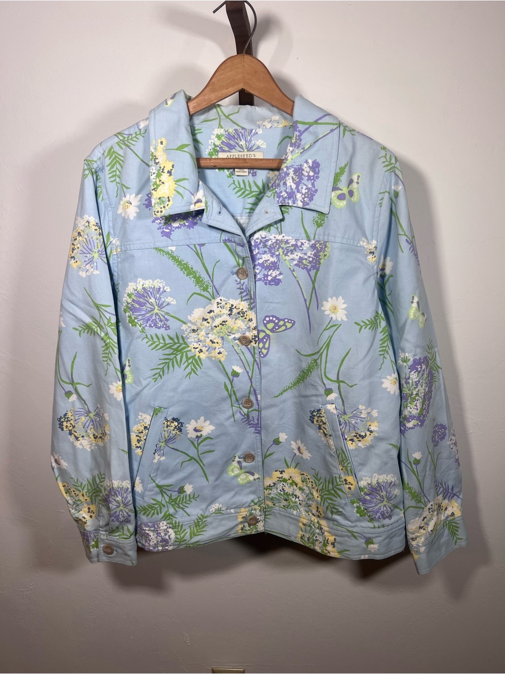 Appleseed's Petites Light Blue Floral Jean Jacket - Size PXL